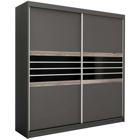 Dacorum Sliding 2 Door 203cm Wardrobe Glass Stripes - Black