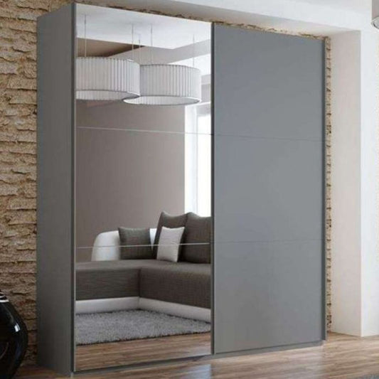 Boris Sliding 2 Door 200cm Wardrobe with Mirror - Graphite Grey