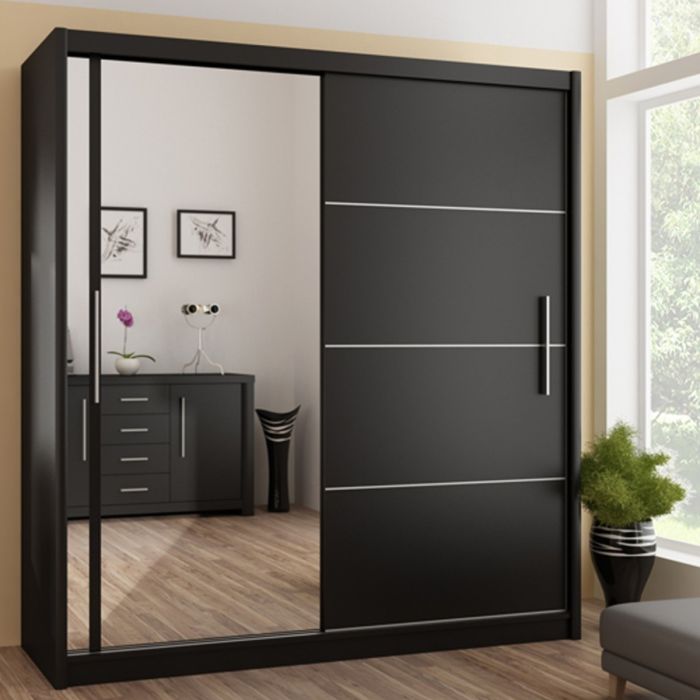 Broadland Sliding 2 Door 203cm Wardrobe with Mirror - Black