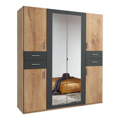 Fenton Oak 4 Door Wardrobe | Integrated 4 Drawers | Classic Storage | Furco