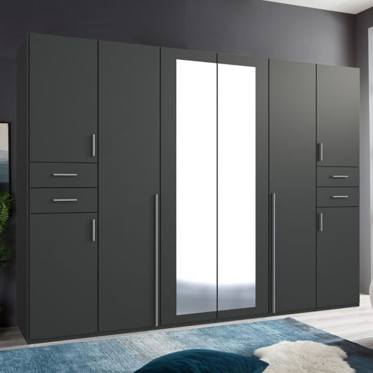 Fenton 4 Door Wardrobe with 4 Drawers in Graphite | Sleek & Functional | Furco