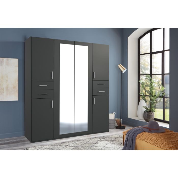Fenton 4 Door Wardrobe with 4 Drawers in Graphite | Sleek & Functional | Furco