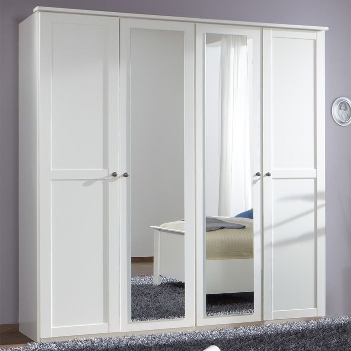 Cairo 4 Door Mirrored Wardrobe in White | Sleek & Spacious | Furco
