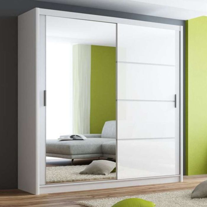 Highland Sliding 2 Door Mirrored 203cm Wardrobe - White