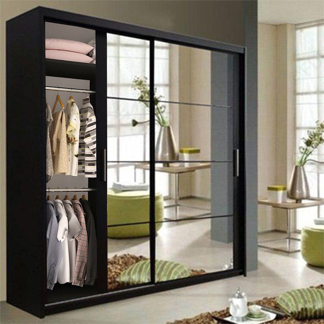 FURCO | Deltum | Sliding 2 Door Wardrobe | Sophisticated Black | 150/203 cm | Modern & Stylish Storage