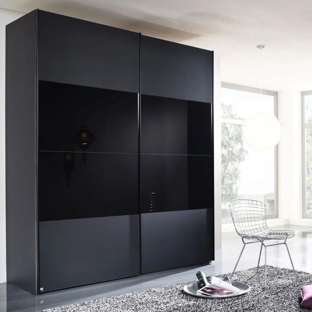 20UP Front 3A 2 Door Black Gloss Sliding Wardrobe - 220cm