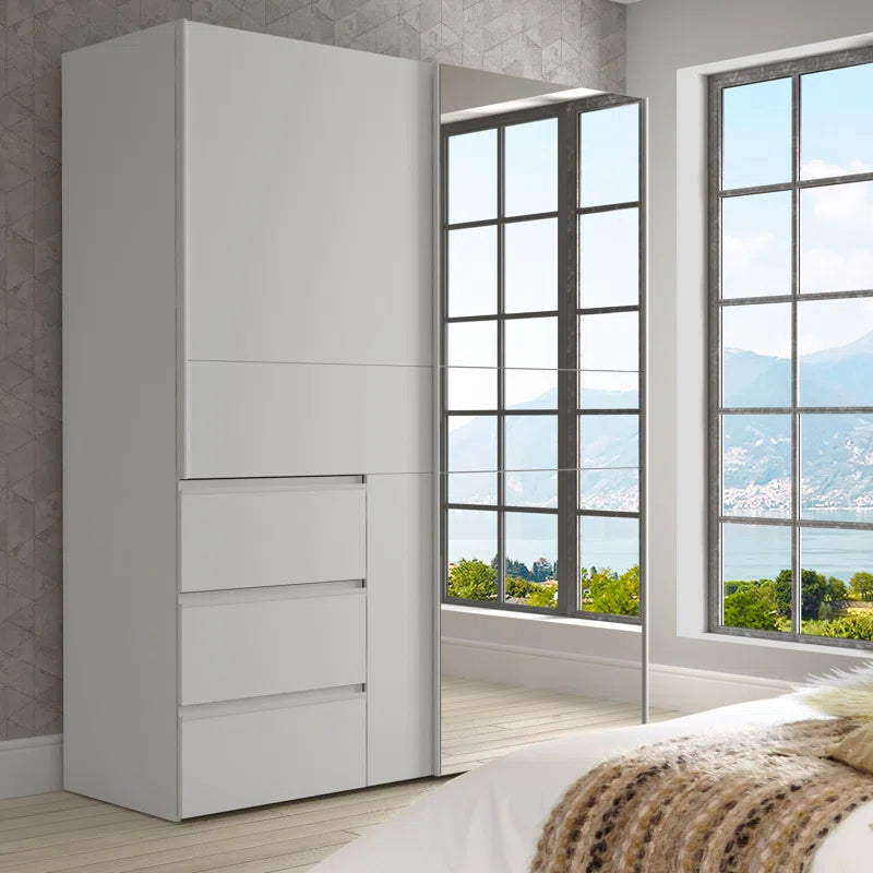 Kavalli 2 Door Mirrored Manufactured Wood Sliding Wardrobe White