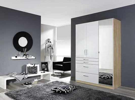 Homburg 3 Door Combi Wardrobe in Oak and White Gloss - W 136cm