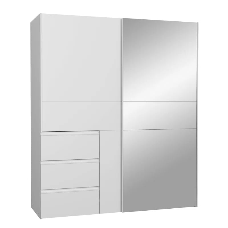 Kavalli 2 Door Mirrored Manufactured Wood Sliding Wardrobe White