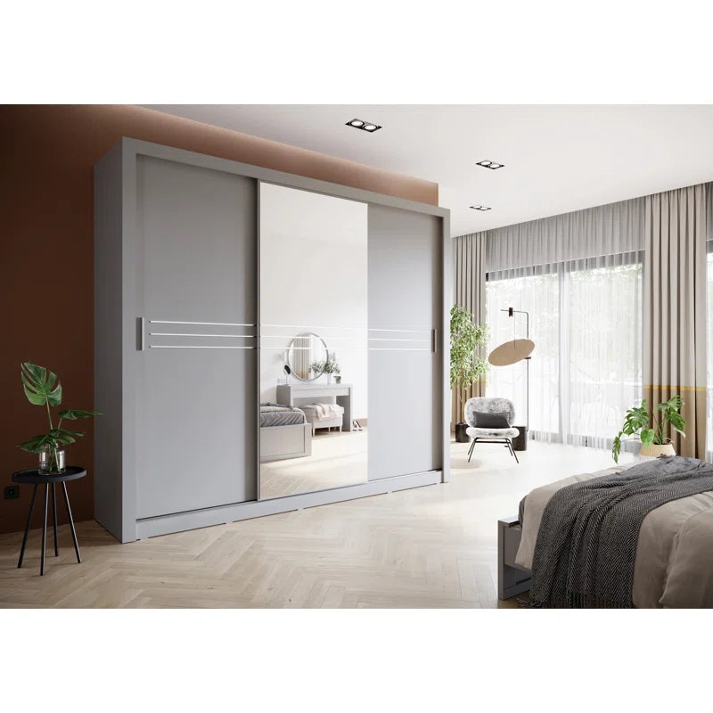Minnis 3 Door Manufactured Wood Grey Sliding Wardrobe