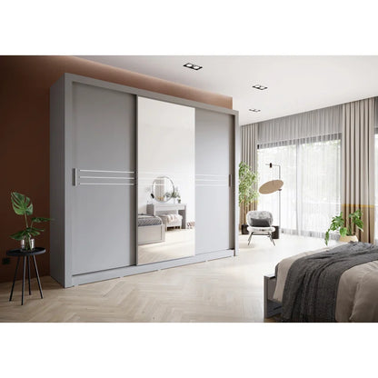 Minnis 3 Door Manufactured Wood Grey Sliding Wardrobe