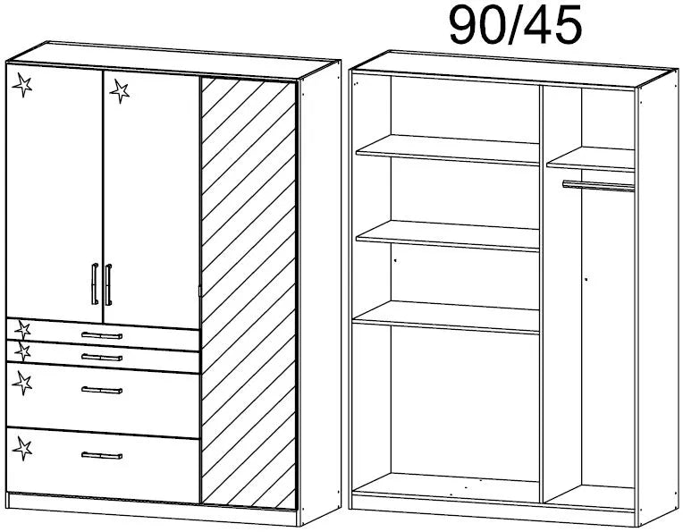Homburg 3 Door Combi Wardrobe in White - W 136cm