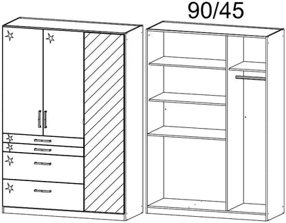 Homburg 3 Door Combi Wardrobe in White - W 136cm