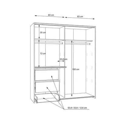 Kavalli 2 Door Mirrored Manufactured Wood Sliding Wardrobe White