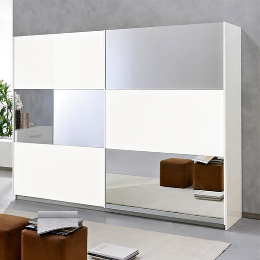 Abby Extra Large Mirrored Sliding 2 Door Wooden Wardrobe In White