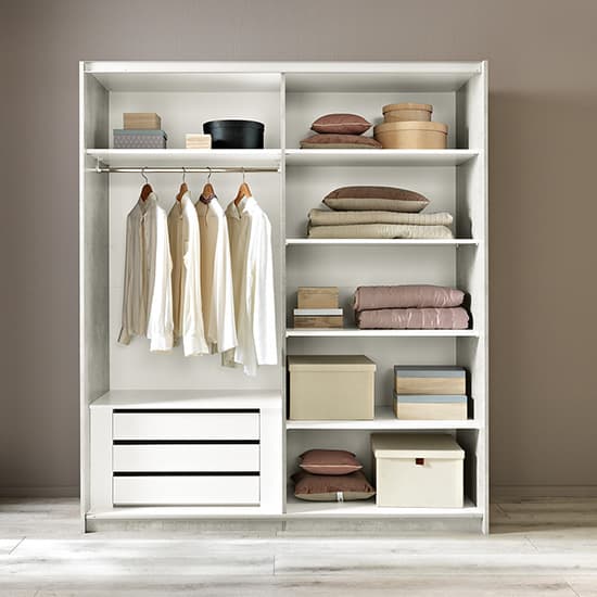 Abby Medium Mirrored Wooden Sliding Wardrobe In White