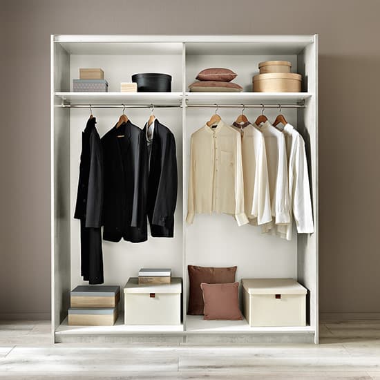 Abby Mirrored Sliding Wooden Wardrobe In White