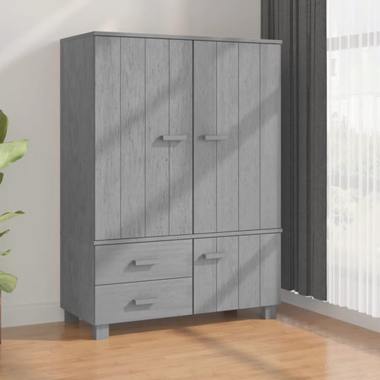 Abril Pinewood Wardrobe With 3 Doors 2 Drawers In Dark Grey