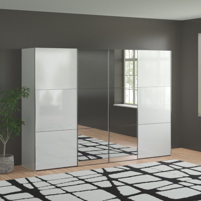 Landscape 4 Door 300cm Sliding Mirrored Wardrobe in White | Grand & Functional | Furco