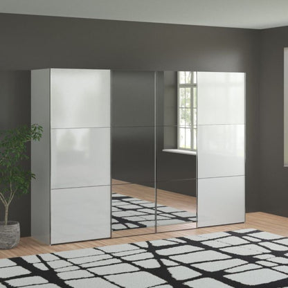 Landscape 4 Door 300cm Sliding Mirrored Wardrobe in White | Grand & Functional | Furco