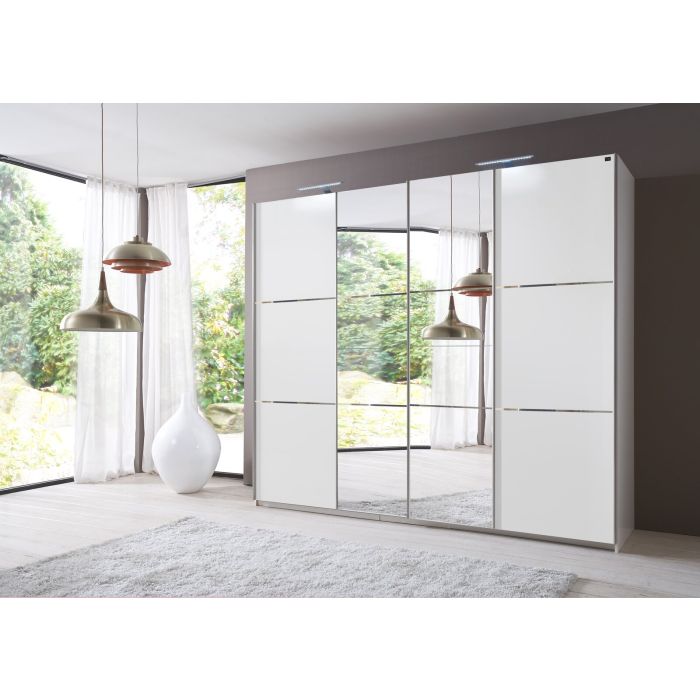 Landscape 4 Door 350cm Mirrored Sliding Wardrobe in White | Ultimate Bedroom Feature | Furco