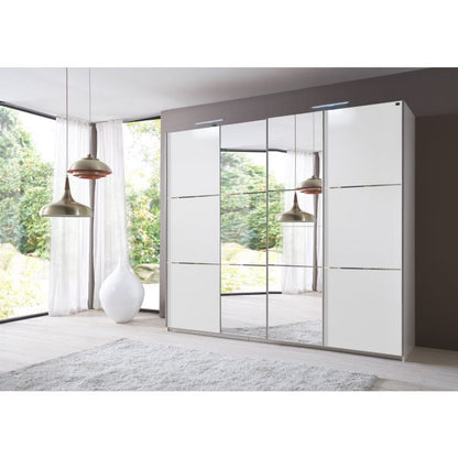 Landscape 4 Door 350cm Mirrored Sliding Wardrobe in White | Ultimate Bedroom Feature | Furco
