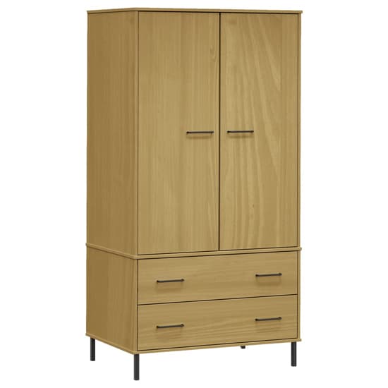 Adica Solid Wood Wardrobe 2 Doors In Brown With Metal Legs