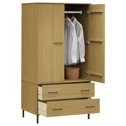 Adica Solid Wood Wardrobe 2 Doors In Brown With Metal Legs