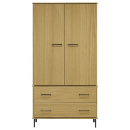 Adica Solid Wood Wardrobe 2 Doors In Brown With Metal Legs