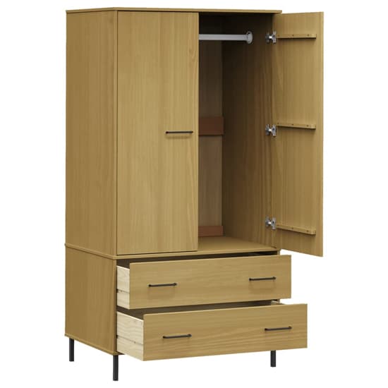 Adica Solid Wood Wardrobe 2 Doors In Brown With Metal Legs
