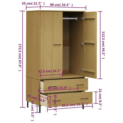 Adica Solid Wood Wardrobe 2 Doors In Brown With Metal Legs