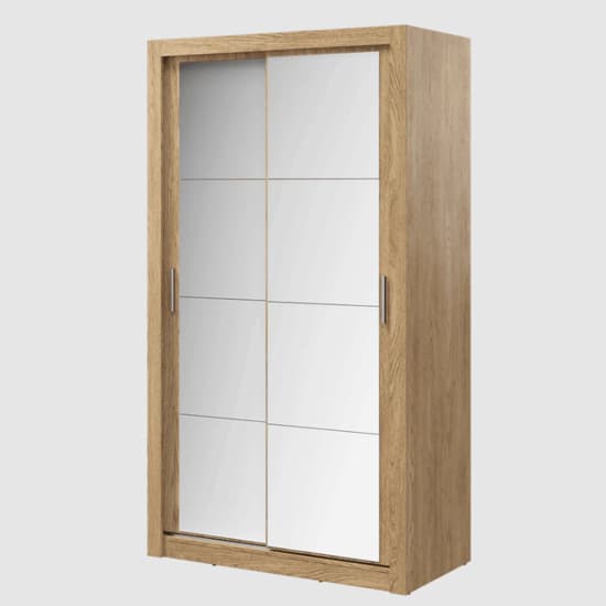 Aliso Wardrobe With Mirror Sliding 2 Doors In Shetland Oak