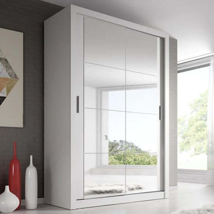 Aliso Wardrobe With Mirrored Sliding 2 Doors In Matt White