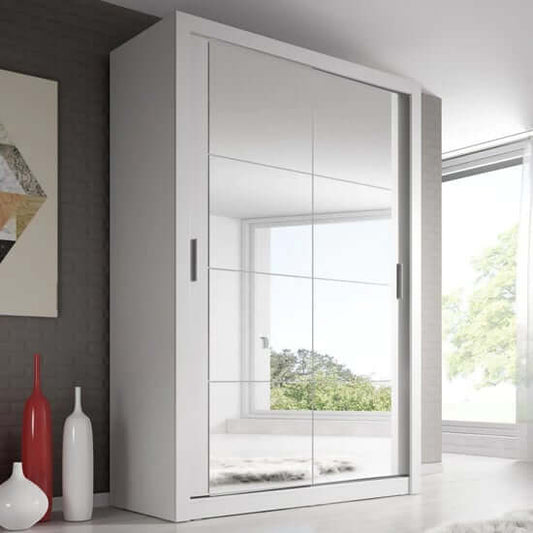 Aliso Wardrobe With Mirrored Sliding 2 Doors In Matt White