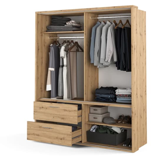 Aliso Wardrobe With Sliding 2 Doors With Drawers In Artisan Oak