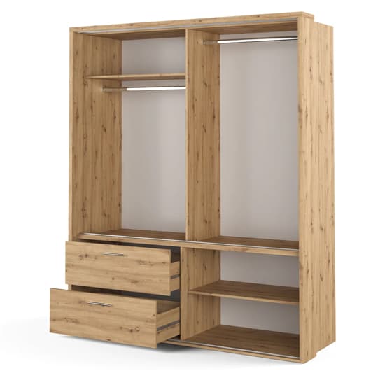 Aliso Wardrobe With Sliding 2 Doors With Drawers In Artisan Oak