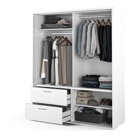 Aliso Wardrobe With Sliding 2 Doors With Drawers In Matt White