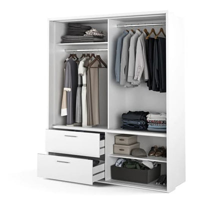 Aliso Wardrobe With Sliding 2 Doors With Drawers In Matt White