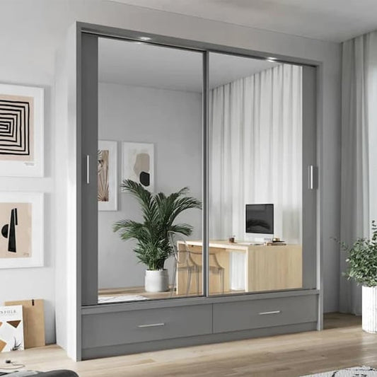 Aliso Sliding Wardrobe | 2 Doors in Matt Grey with LED Lighting | Furco