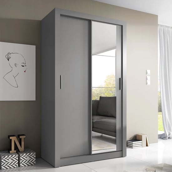 Aliso Wardrobe With Sliding 2 Doors In Matt Grey