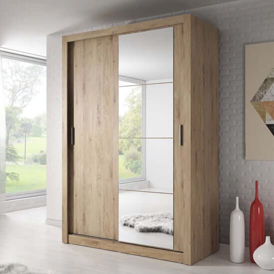 Aliso Wardrobe With Sliding 2 Doors In Shetland Oak
