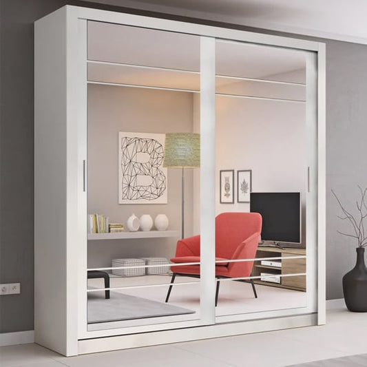 Allen Large Sliding Wardrobe | Mirrored 2 Doors in Matt White | Sleek Design | Furco