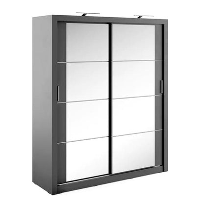 Allen Wardrobe With Mirrored Sliding 2 Doors In Matt Grey