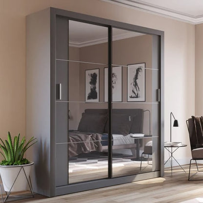 Allen Wardrobe With Mirrored Sliding 2 Doors In Matt Grey