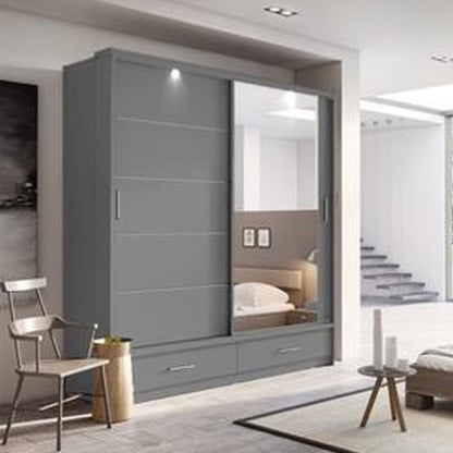 Allen 2 Door Sliding Wardrobe with Drawers | Matt Grey | Modern Utility | Furco