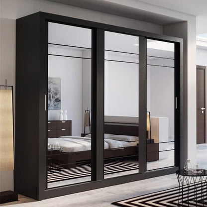Allen 3 Door Mirrored Sliding Wardrobe | Matt Black | Sleek & Bold | Furco