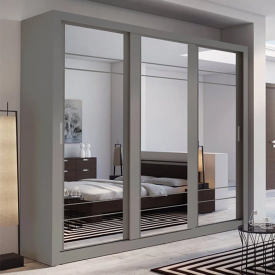 Allen 3 Door Mirrored Sliding Wardrobe | Matt Grey | Contemporary Chic | Furco