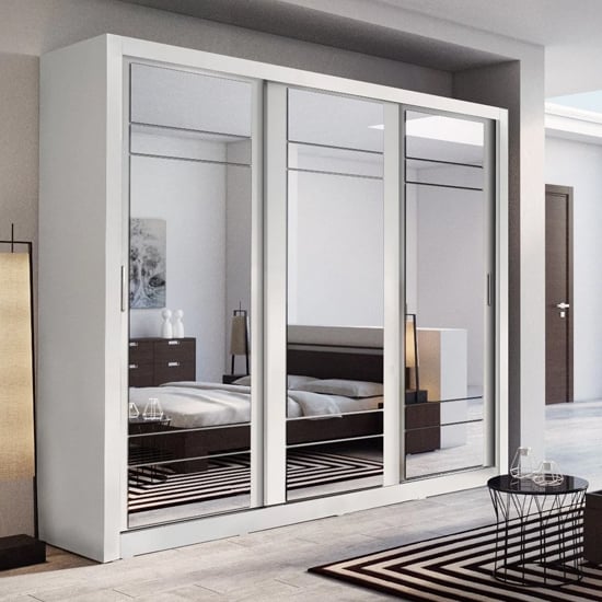 Allen 3 Door Mirrored Sliding Wardrobe in Matt White | Modern & Bright | Furco