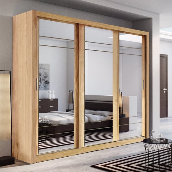 Allen 3 Door Mirrored Sliding Wardrobe in Shetland Oak | Natural Sophistication | Furco