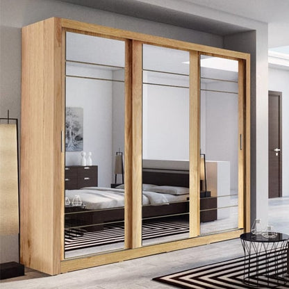 Allen 3 Door Mirrored Sliding Wardrobe in Shetland Oak | Natural Sophistication | Furco